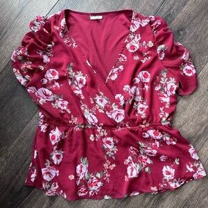 Maurice’s 1X peplum babydoll floral ruby magenta top